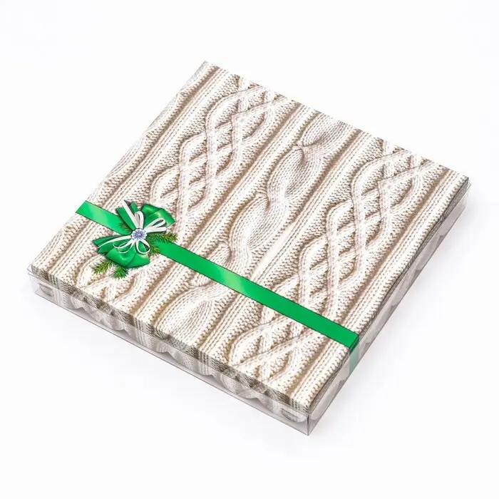 Коробка для печенья, кондитерская новогодняя упаковка, &laquo;Вязанка&raquo;, 21&times;21&times;3 см