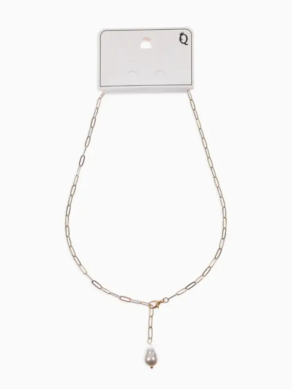 Цепь с бусиной "Жемчужина", вытянутое звено, цвет белый в золоте