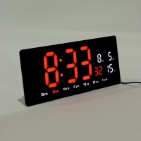 Часы электронные настенные, календарь термометр, 36.2 х 15.5 см, красные цифры 10 х 4.5 см   1076627