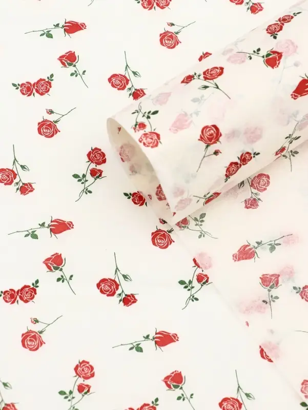 Бумага упаковочная тишью, &laquo;Садовые розы&raquo;, кремовый, 50 см &times; 70 см 17 грамм
