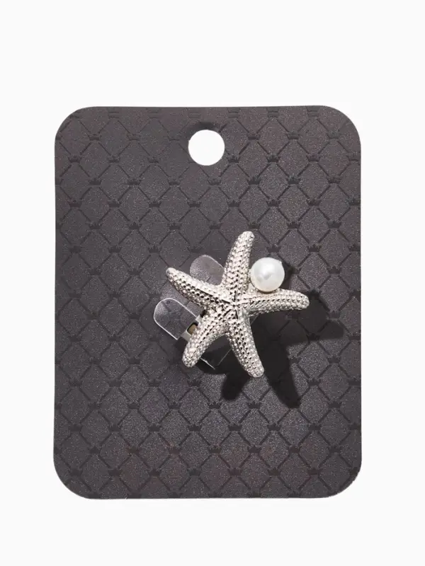 Кольцо "Морская звезда" с бусиной, безразмерное, цвет белый в серебре