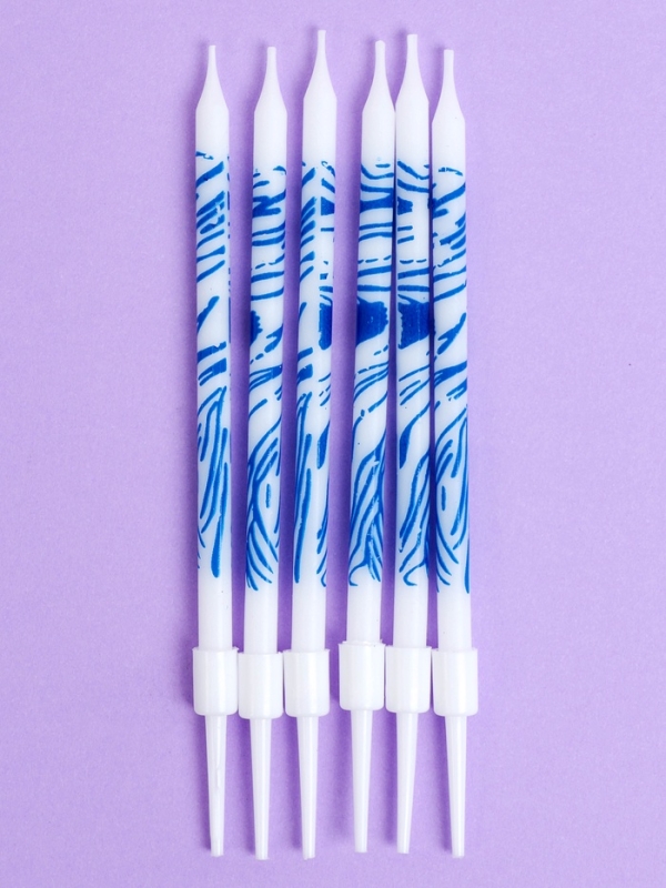 Свечи для торта "Волнистые линии", 6 шт, белый с синим