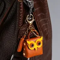 Брелок кожзам с карабином, с кистью "Сумочка. Сова" карамель 5,2х2,5х6 см