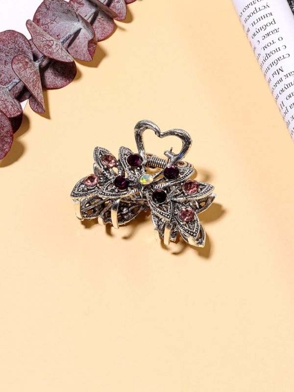 Краб для волос "Чернёный" цветок, 4,8 см, серебро