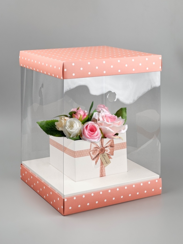 Коробка для цветов с вазой и PVC окнами складная &laquo;Для тебя&raquo;, 23 х 30 х 23 см