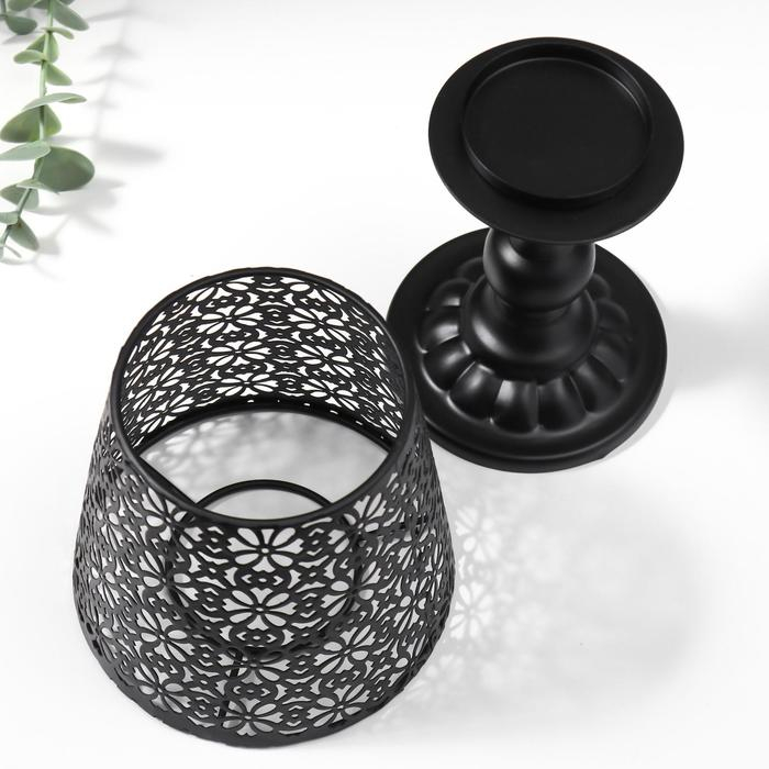 Подсвечник металл на 1 свечу "Абажур с цветами" чёрный 23х11х11 см