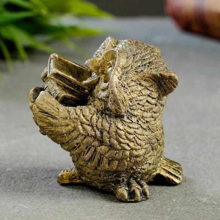 Фигура "Сова с книгами" малая состаренное золото 5х5х5см