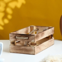 Кашпо деревянное 24.5&times;13.5&times;9 см "Двушка Лайт" реечное, ручка верёвка, обжиг Дарим Красиво