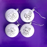 Ёлочные шары под раскраску на новый год &laquo;С новым годом&raquo;, краски, 4 шт, новогодний набор для творчества