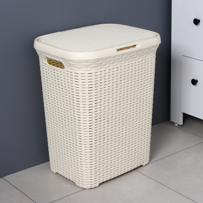 Корзина бельевая с крышкой, 60 л, 34&times;44&times;56 см, цвет слоновая кость