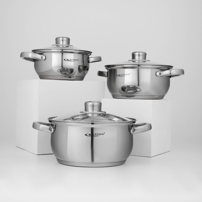 Набор кастрюль &laquo;Гретта&raquo;, 3 предмета: 1,6 л, 2,2 л, 3,2 л, капсульное дно, индукция