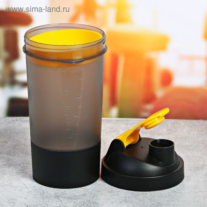 Шейкер спортивный с чашей под протеин чёрный, 500 мл