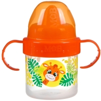 Поильник детский с твёрдым носиком &laquo;Жирафик&raquo;, 140 мл., с ручками, цвет оранжевый