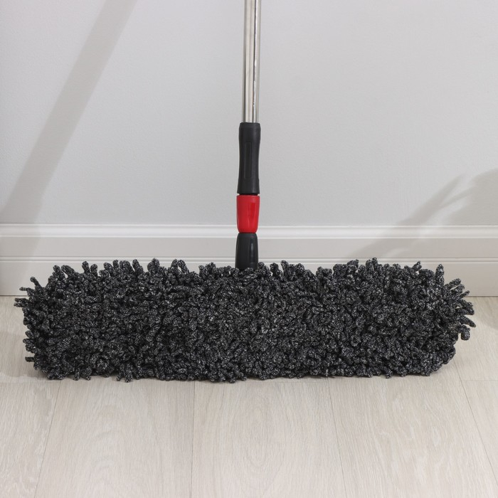 Швабра для мытья пола Доляна, плоская, микрофибра букли, железный флаундер, телескопическая стальная ручка, 62&times;13&times;84(130) см