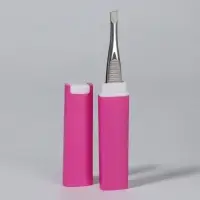 Пинцет скошенный, узкий, 9 см, в футляре, МИКС