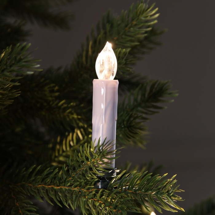 Светодиодные свечи на прищепках 10 см, 10 штук, батарейки ААх1 (не в комплекте), пульт ДУ, свечение тёплое белое Светодиодные свечи на прищепках 10 см, 10 штук, батарейки ААх1 (не в комплекте), пульт ДУ, свечение тёплое белое