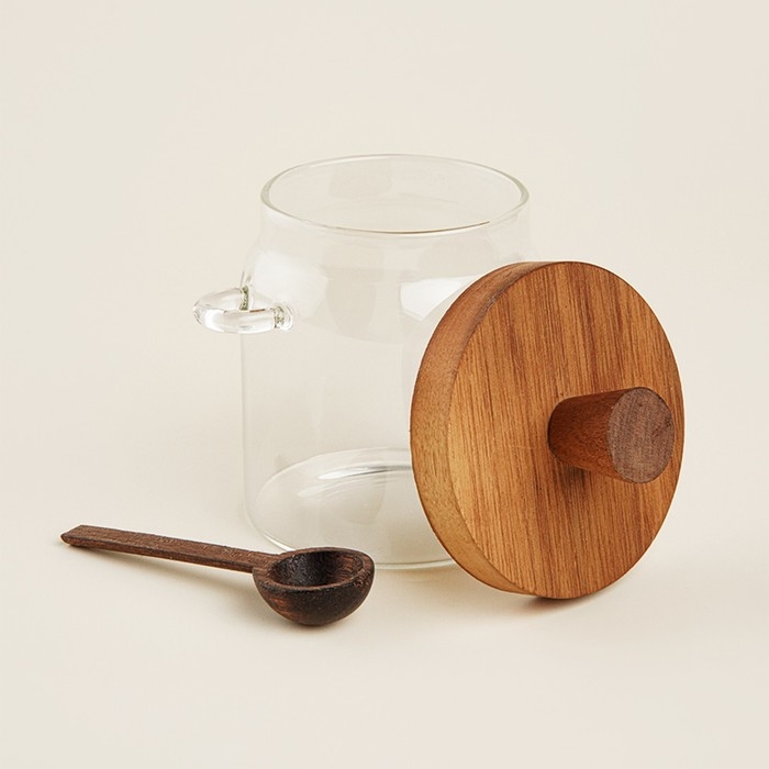 Банка стеклянная для сыпучих продуктов с ложкой SL Home &laquo;Южная акация&raquo;, 400 мл, 10,5&times;9&times;13 см