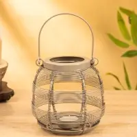 Подсвечник фонарь 14,5х14,5х13,5 см, для свечи 4 см. металл, цв. серый