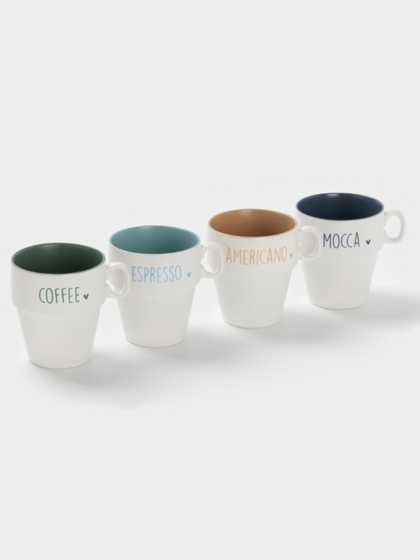 Набор кружек Доляна "Кофейная карта " 4 шт на подставке, 11х8,5х10 см, цвет белый