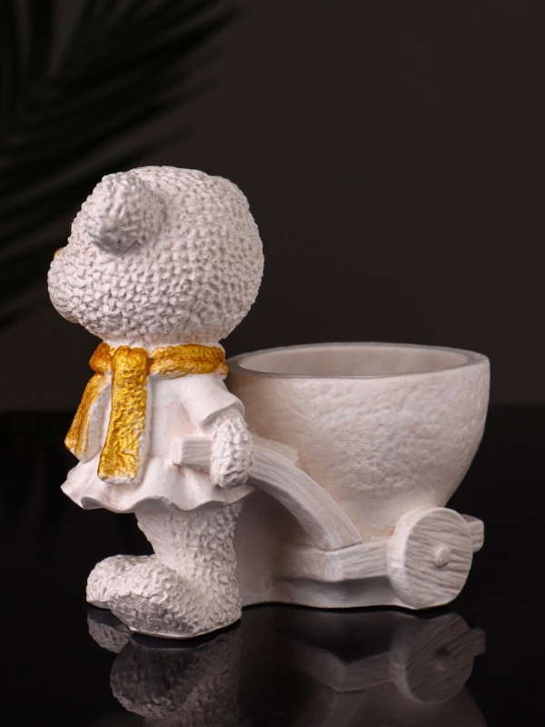 Кашпо "Медведица с тележкой" 10х10х6 см, слоновая кость