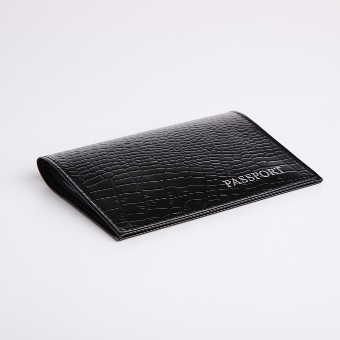 Обложка для паспорта, тиснение, крокодил, цвет чёрный