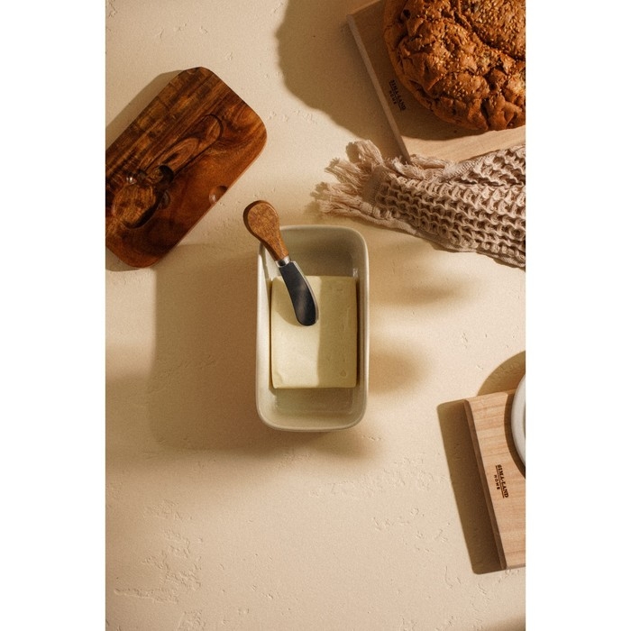 Паштетница фарфоровая с ножом SL Home &laquo;Южная акация&raquo;, 2 предмета: паштетница с деревянной крышкой 650 мл, нож 12,3&times;3 см