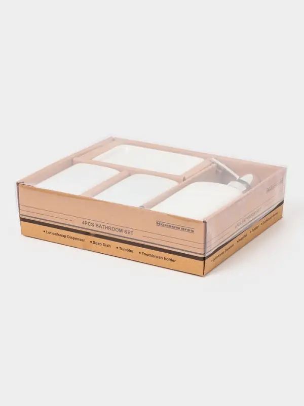 Набор для ванной "Кристаль", 4 предмета (дозатор для мыла, 2 стакана, мыльница)