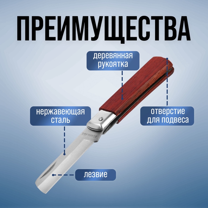 Нож универсальный складной ТУНДРА, деревянная рукоятка, прямое лезвие, нержавеющая сталь