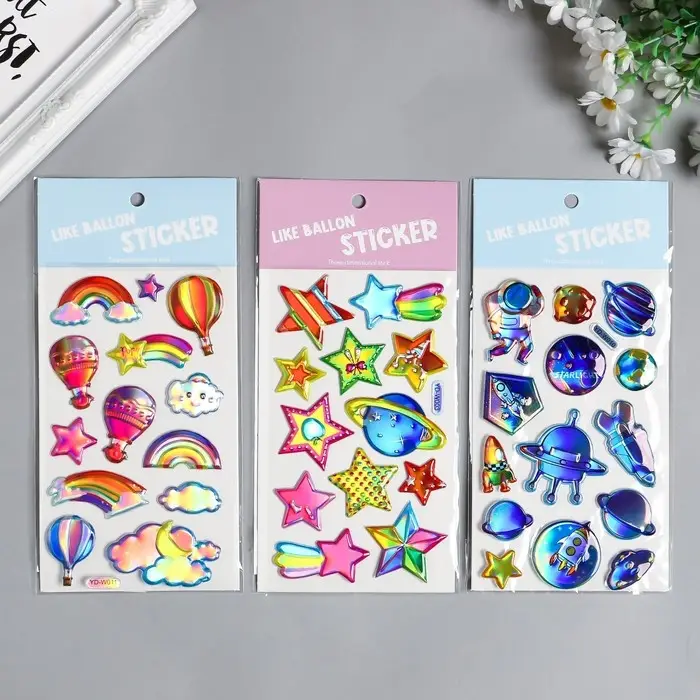 Наклейка пластик голография "Космос" МИКС 23х11 см