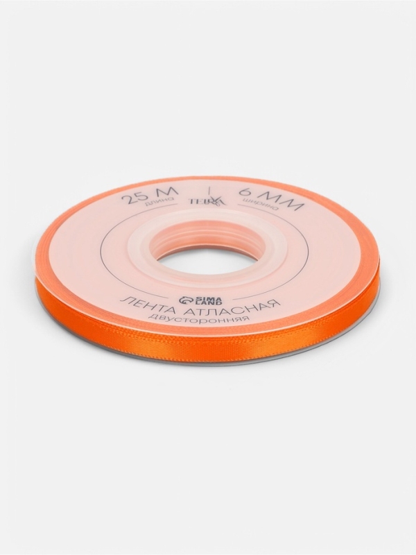 Лента атласная двухсторонняя №751 6мм*25&plusmn;1м ярко-оранжевый TR
