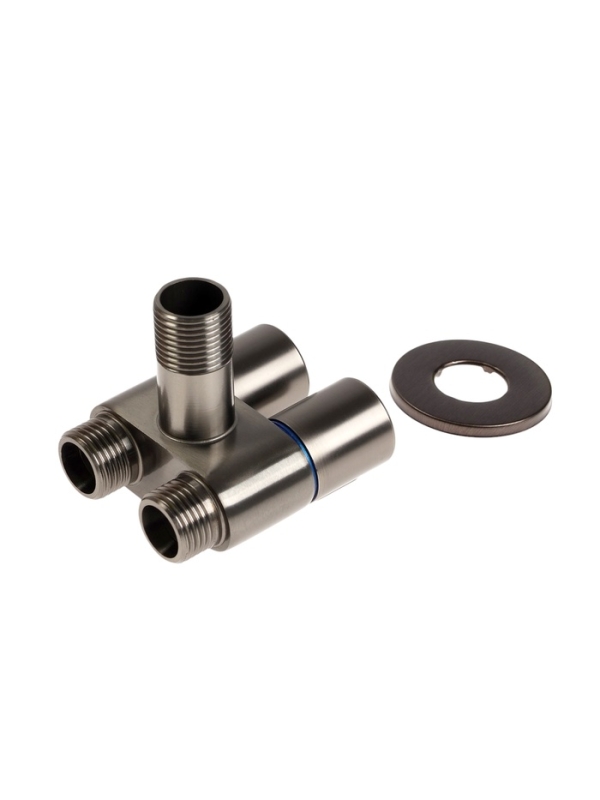 Кран двойной ZEIN engr, 1/2" х 1/2", два вентиля, кран-букса керамика, нерж. сталь, графит