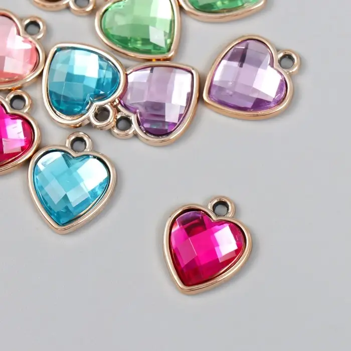 Пластиковый элемент, декоративная подвеска под металл &laquo;Арт Узор. Сердце. Страза&raquo;, 1.6&times;2 см, МИКС
