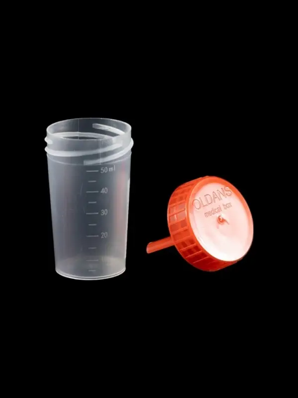 Контейнер для биоматериалов 60 мл, шпатель, завинчивающаяся крышка, матовое окно, индивидуальная уп.