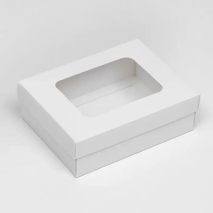 Коробка подарочная складная, упаковка, крышка - дно, с окном, белая, 16.5&times;12.5&times;5.2 см