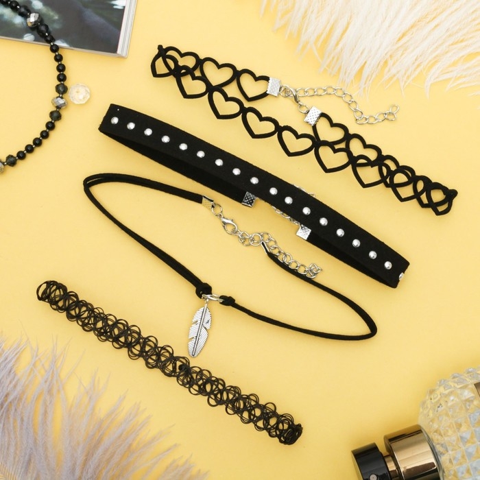 Чокер &laquo;Ассорти&raquo; романтика, (набор 4 шт.), цвет чёрно-серебряный, 30,5 см