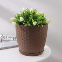 Горшок для цветов с поддоном &laquo;Ротанг&raquo;, 3 л, цвет тёмно-коричневый