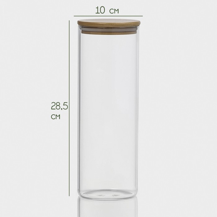 Банка стеклянная для сыпучих продуктов с бамбуковой крышкой &laquo;Эко&raquo;, 1,9 л, 10&times;28,5 см