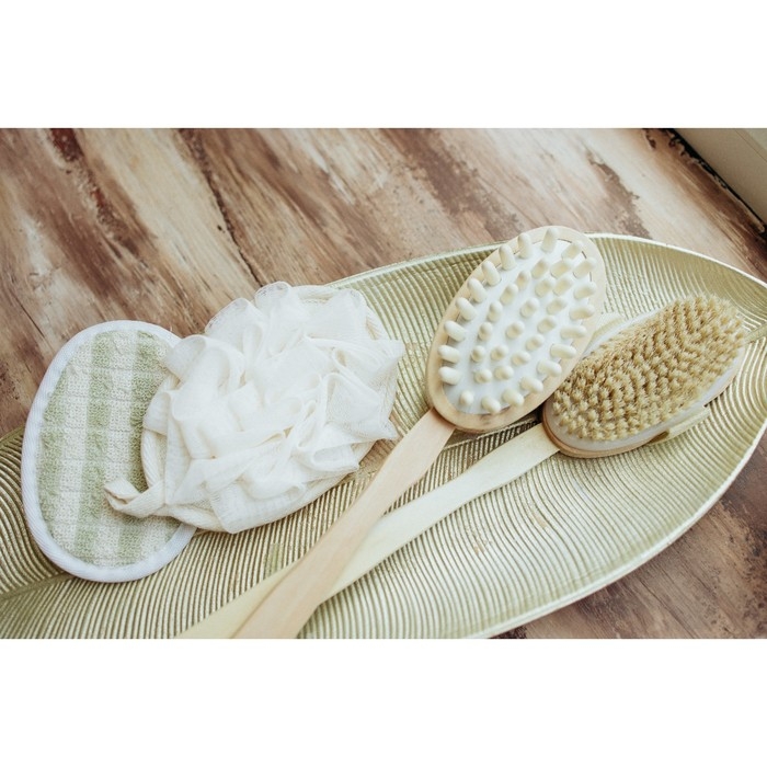 Мочалка для тела массажная со скрабером Доляна &laquo;Афродита&raquo;, 11&times;16 см, цвет бежевый