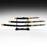 Сув. изделие катаны 3в1 на подставке, ножны дерево, голова дракона полистоун, черн 60/90/108