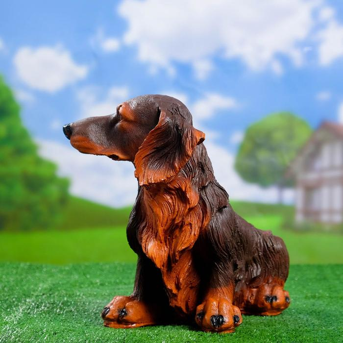 Садовая фигура "Такса длинношерстная" коричневая, 35х32х22см