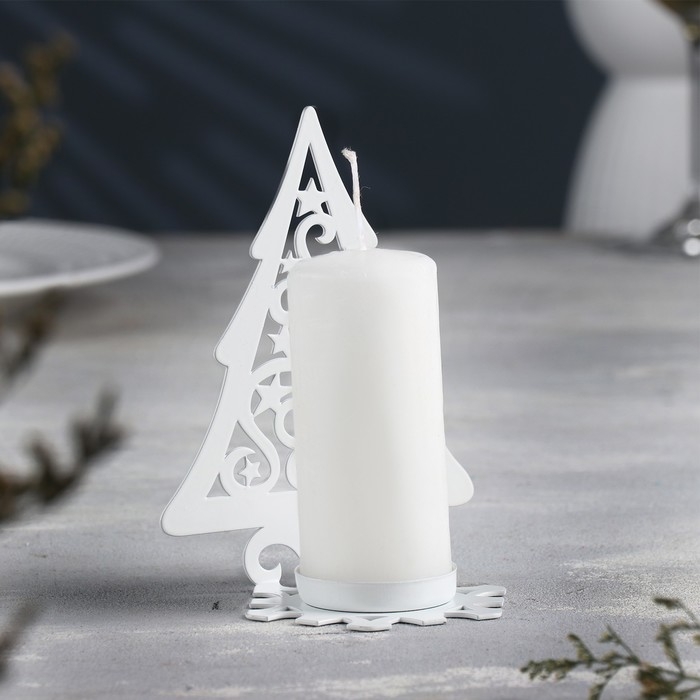 Новый год Подсвечник "Ёлка со звездами" металл на одну свечу, 6,6х10х13 см, белый