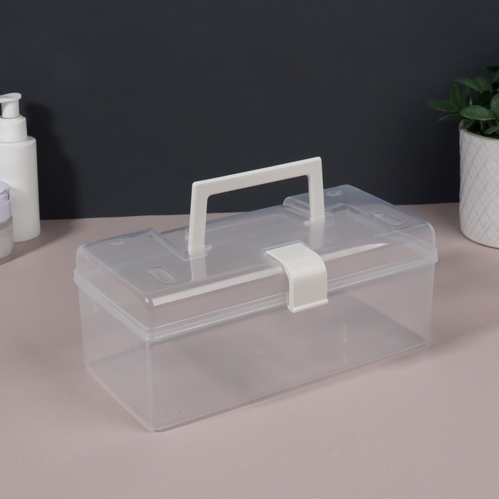 Органайзер для хранения, с крышкой, с ручкой, 23 &times; 13 &times; 9,5 см цвет прозрачный/белый