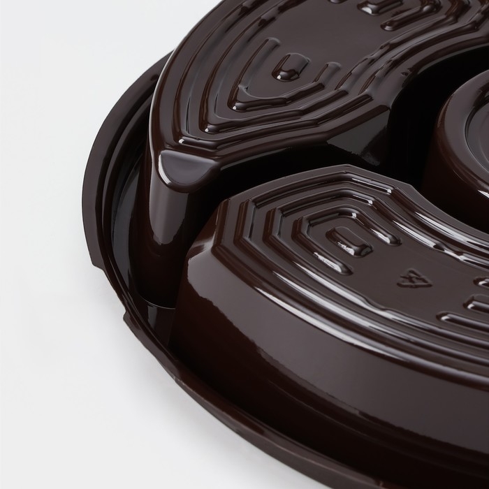 Менажница пластиковая одноразовая, d=26&times;4,2 см, 5 секций, дно, круглая, цвет коричневый