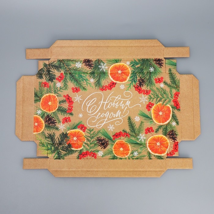 Коробка подарочная новогодняя складная &laquo;Мандариновое настроение&raquo;, 25.5 х 15 х 4 см, Новый год