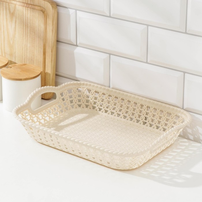 Поднос пластиковый прямоугольный Доляна &laquo;Плетение&raquo;, 32&times;23&times;5 см, цвет МИКС