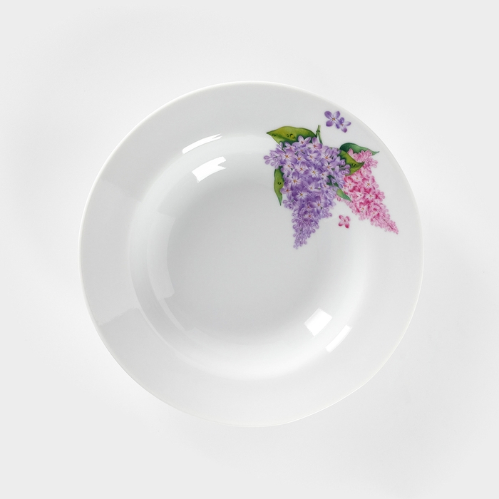 Тарелка фарфоровая глубокая &laquo;Сирень&raquo;, 250 мл, d=20 см, белая