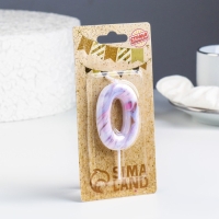 Свеча в торт "Белый мрамор", цифра "0", 5,5 см