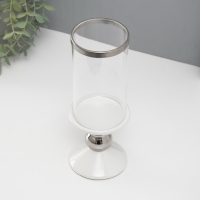 Подсвечник керамика, стекло на 1 свечу "Параллели" d=7,5 см белый с серебром 9,5х9,5х24 см