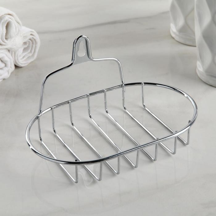 Мыльница подвесная овальная Доляна, 13,5&times;10,5&times;8 см, цвет серебристый