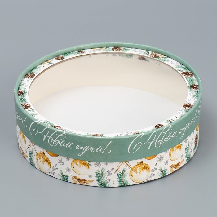 Коробка для макарун тубус с окном &laquo;Волшебная сказка&raquo;, 20 х 20 х 5 см, Новый год